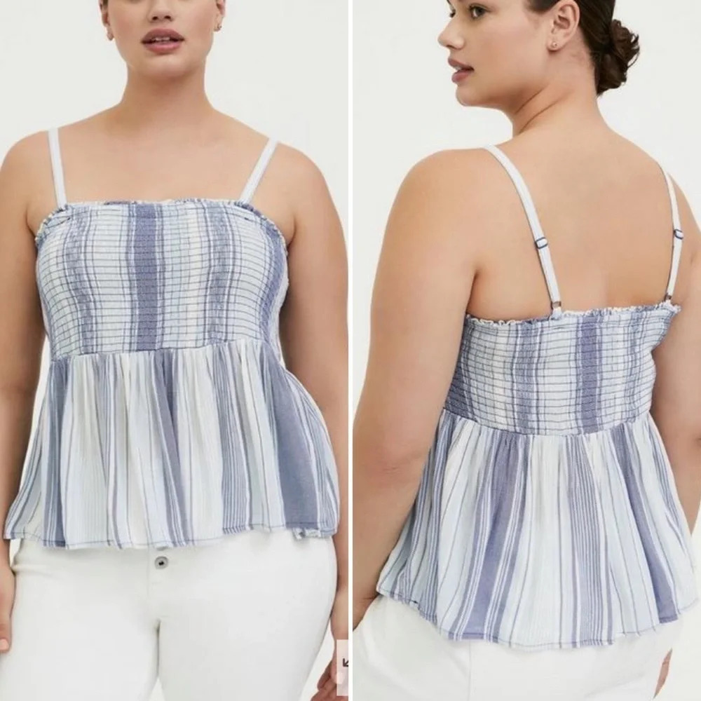 Torrid Blue Striped Gauze Smocked Cami Sz 3